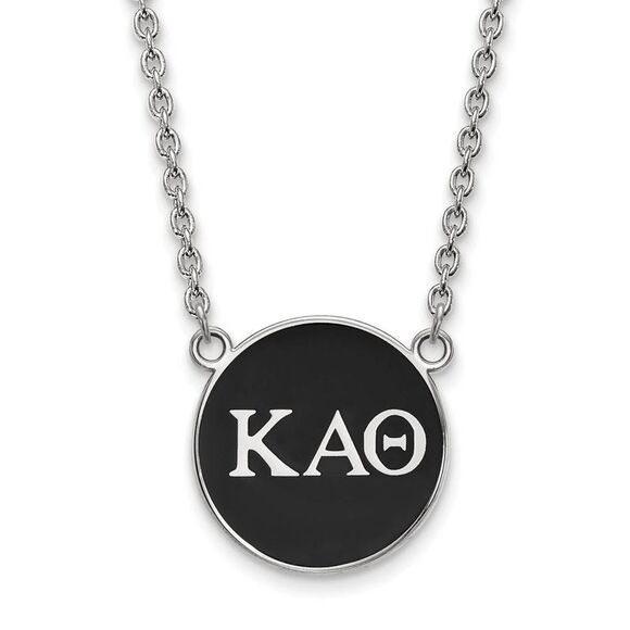 Sterling Silver Kappa Alpha Theta Large Black Enamel Greek Necklace - Picture 1 of 4
